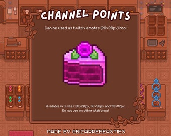 Twitch Emote / Channel Point - Pixel Art Stream Bits, Channel Reward, Flowers Desserts Digital Sticker, Cute Bakery Icons - Rose Jelly Cake