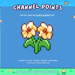 Cute Twitch Emote or Channel Point - Pixel Art Stream Subscriber Rewards - Emotes Channel Points Rewards Kawaii Icons - Beige Yellow Flower