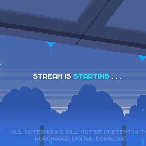 Cute 4x Animated Twitch Stream Screens Pack ~ Pixel Art ~ Starting, Ending, Offline, Brb ~ Dark, Rainy, Chill, Lofi, Blue ~ Raindrops