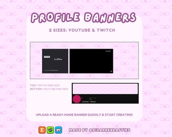 2 Pixel Art Profile Banners for Twitch, YouTube - Kawaii Pink Angel Hearts Theme