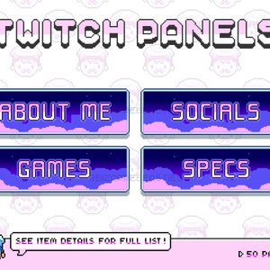 50x Twitch Panels Pack ~ Pixel Art Panels, Stream Panels, Stream Package ~ About Me, Games, Rules, Subscribe, Specs ~ Twinkle Skies Theme