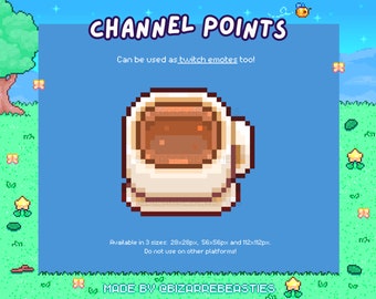 Twitch Emote or Channel Point - Pixel Art Stream Rewards, Emotes, Channel Rewards, Subscriber Perks, Kawaii Pixel Icons - Cup of Hot Coffee