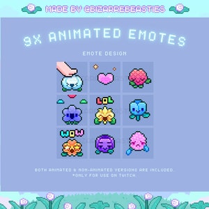 9x Animated Pixel Art Twitch Emotes -  Cute Subscriber Rewards, Kawaii 8-bit Pixelated Aesthetic, Bluebells Stream Package - Flowers Theme