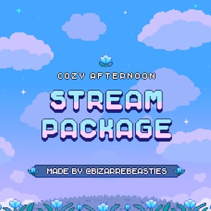 Pacote de Stream de Pixel Art Animado - Sobreposições Twitch, 50 Painéis, Alertas, Emotes, Emblemas de Plantas, Transição, Cenas - Tema Tarde Aconchegante