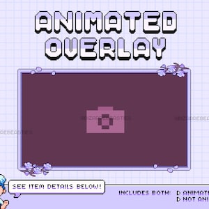 Cute Animated Cam Overlay ~ 8bit Pixel Art All-in-one (WEBM, Png, Mov) Twitch Overlays for Streamers ~ Lavender Blossoms Pixel Cam Theme