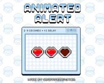 Cute Animated Stream Alert ~ Twitch Alert, Alert Box, Animated Alert, Pixel Art Animation Alert ~ Retro Video Games ~ Fill Up Hearts Theme