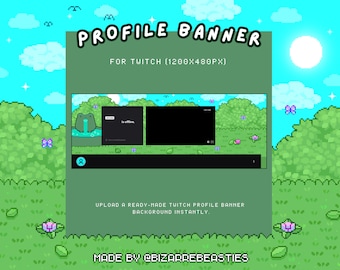 1x Twitch Profile Banner - Pixel Art Stream Package, Social Media Banner Background, Stream Setup Layout, Froggy Garden - Frog Picnic Theme
