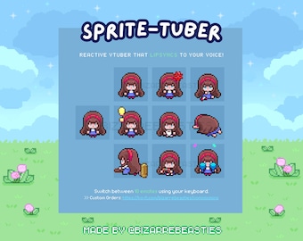 Animated Pixel Art Sprite-tuber Model - Premade Vtuber Assets, Cute Streaming Avatar for Twitch Streams, Youtube Videos: Little Red Hairband