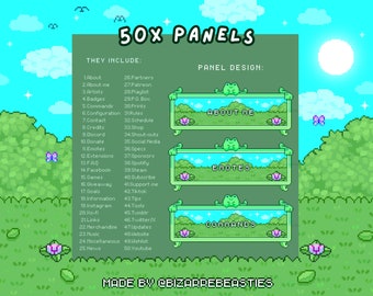 50 Cute Twitch Panels ~ Kawaii Pixel Art Stream Panels ~ Green Panels, Pixel Video Game Aesthetic, Froggo Stream Package ~ Frog Picnic Theme