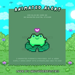 Cute Animated Stream Alert ~ Twitch Alert, Animated Alert, Pixel Art Alert ~ Green, Frog, Animal, Froggy, New Follower ~ Froggo Heart Theme