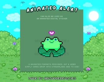 Cute Animated Stream Alert ~ Twitch Alert, Animated Alert, Pixel Art Alert ~ Green, Frog, Animal, Froggy, New Follower ~ Froggo Heart Theme