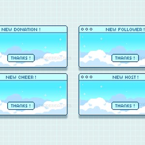 Donation Clear Blue Skies Follower Host Cheer Cute 6x Twitch Alerts Pack Static Image Png 8bit Pixel Art New Subscriber Raid Drawing Illustration Art Collectibles Issho Ueno Com