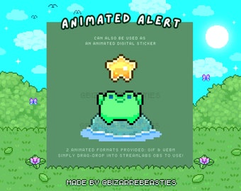 Cute Animated Stream Alert ~ Twitch Alert, Animated Alert, Pixel Art Alert, Subscriber Star ~ Frog Picnic Stream Package ~ Froggo Star Theme
