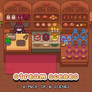 6 Cute Animated Stream Offline Banner Scenes - Pixel Art Animation - Starting, Brb, Ending, Off, Thks for Watching, Bg: Kawaii Bakery Theme