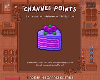 Twitch Emote / Channel Point - Pixel Art Stream Bits, Channel Reward, Sweet Desserts Digital Sticker, Cute Bakery Icons - Blueberry Jam Cake