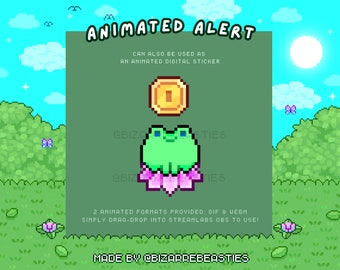 Cute Animated Stream Alert ~ Twitch Alert, Animated Alert, Pixel Art Donation, Green Froggy ~ Frog Picnic Stream Package ~ Froggo Coin Theme