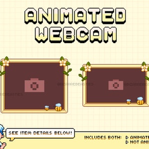 Cute Animated Webcam ~ Animated Twitch Overlays, Pixel Art Stream Overlay, Pixel Twitch Overlay, Facecam ~ Baby Honey Bees & Fleurs Theme