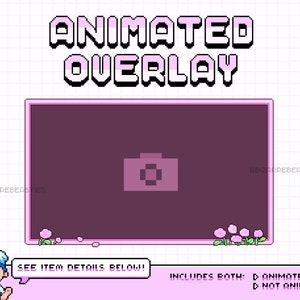 Cute Animated Webcam Overlay ~ 8bit Pixel Art All-in-one (GIF, Png, Mov) Twitch Overlays for Streamers ~ Pink Flowers Pixel Cam
