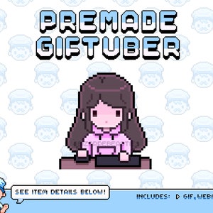 Animated Pixel Art GIFtuber - Premade Model - Cute Streaming Avatar for Twitch, Youtube Streams or Videos - Vtuber Assets - Brown Hair Girl