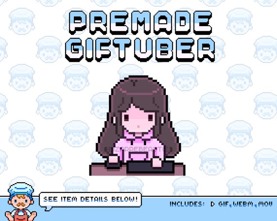 Animated Pixel Art GIFtuber - Premade Model - Cute Streaming Avatar for Twitch, Youtube Streams or Videos - Vtuber Assets - Brown Hair Girl