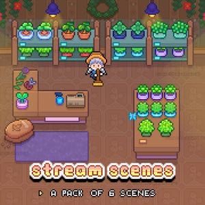 6 Cute Animated Stream Offline Banner Scenes - Pixel Art Animation - Starting, Brb, Ending, Off, Thks for Watching, Bg: Kawaii Florist Theme