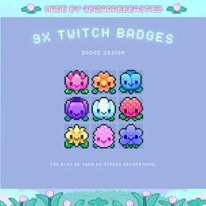 9x Cute Pixel Art Twitch Sub Badges - Kawaii Stream Bits Tier Badges, Pastel Plants Nature Digital Stickers, Bluebells Stream Pack - Flowers