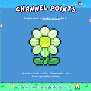 Cute Twitch Emote or Channel Point - Pixel Art Stream Subscriber Rewards - Emotes Channel Points Rewards Kawaii Icons - White Flower Sprite