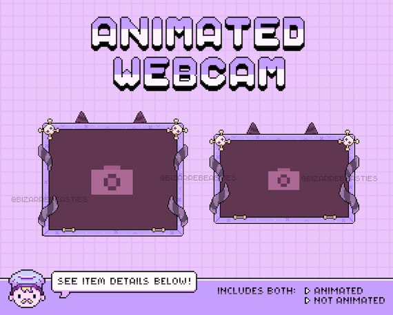 Cute Animated Webcam Overlay ~ Animated Pixel Twitch Overlays, Pixel Art Stream Overlay ~ Cute Spooky Cheshire Cat Ears Theme