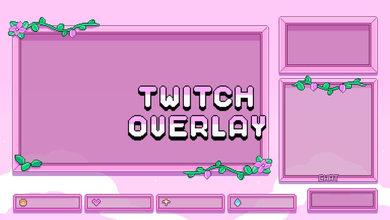 Cute Bubblegum Pink Simple Twitch Overlay 8bit Pixel Art | Etsy