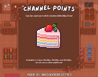 Twitch Emote / Channel Point - Pixel Art Stream Bits, Channel Rewards, Sweets Snacks Food Digital Stickers, Cute Bakery Icons - Rainbow Cake