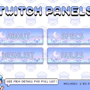 50x Cute Twitch Panels Pack ~ Kawaii Pixel Art Stream Panels Bundle, Crescent Moonlight Garden, Pastel Purple ~ Witchy Magic Hour Theme
