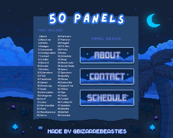50x Cute Twitch Panels Pack Kawaii Pixel Art Stream Panels