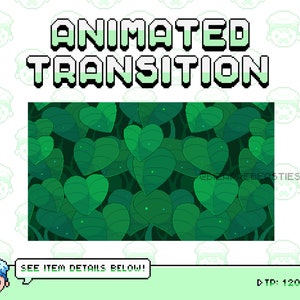 Cute Animated Twitch Stinger Transition ~ Animated Stream Transitions Setup ~ Pixel Art Animation Transitions ~ Green ~  Forest Leaves Theme