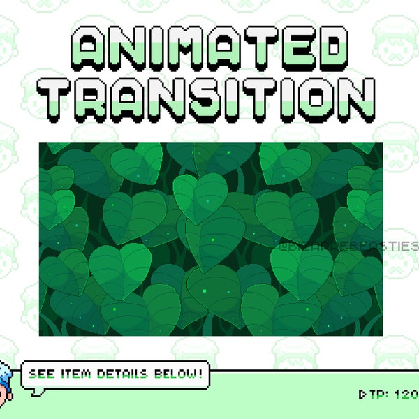 Cute Animated Twitch Stinger Transition ~ Animated Stream Transitions Setup ~ Pixel Art Animation Transitions ~ Green ~  Forest Leaves Theme
