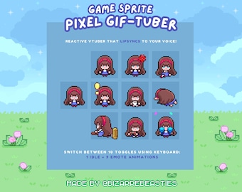 Animated Pixel Art Sprite-tuber Model - Premade Vtuber Assets, Cute Streaming Avatar for Twitch Streams, Youtube Videos: Little Red Hairband