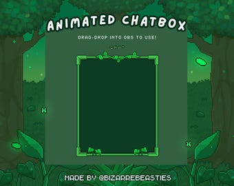 Animated Pixel Art Chatbox Overlay for Streaming, YouTube | Green Forest Plants Nature Stream Asset | Emerald Grove Theme