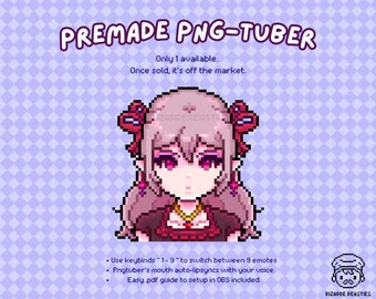 Premade Png-tuber Model - Only 1 Available - Pixel Art Pngtuber Vtuber Model, Stream Twitch YouTube OBS, Dark Academia Theme ~ Rose Vampire