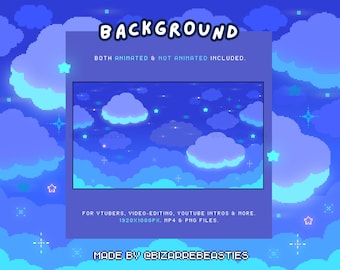 1 Pixel Art Animated Background - YouTube channel intro, YT endcard, Cute Blue Star Twitch Stream Overlay Bg, Cloud: Starry Night Sky Theme