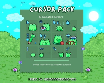 Kawaii Mouse Cursors Pack - 12 designs - Desktop Decor, Cute Pixel Art Animated Cursor Pointers - Green Frog Froggy - Phat Baby Froggo Theme