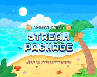Pixel Art Animated Stream Package for Twitch, YouTube - Overlays, Alerts, Panels, Banners, Transition, Badges, Emotes - Summer Beach Theme