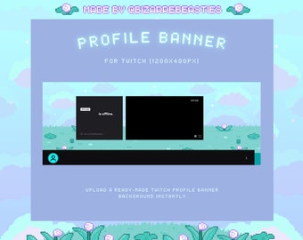 1x Twitch Profile Banner - Pixel Art Stream Package, Social Media Banner Background, Stream Setup Layout, Pastel Garden - Blue Bells Theme