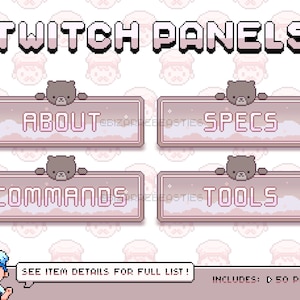 50x Pixel Art Twitch Panels Stream Pack ~ Stream Panels Package, About, Specs, Games, Rules, Socials, FAQ, Discord etc ~ Charcoal Bear Theme