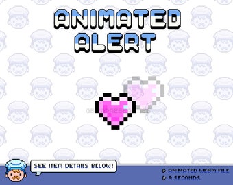 Cute Animated Stream Alert ~ Twitch Alert, Alert Box, Animated Alert, Pixel Art Alert ~ Magical Kawaii Pink Hearts ~ Cute Baby Hearts Theme