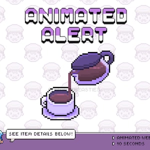 Cute Animated Stream Alert ~ Twitch Alert, Alert Box, Animated Alert, Pixel Art Animation Alert ~ Cafe, Food, Cottagecore ~ Hot Coffee Theme