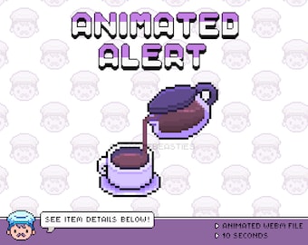 Cute Animated Stream Alert ~ Twitch Alert, Alert Box, Animated Alert, Pixel Art Animation Alert ~ Cafe, Food, Cottagecore ~ Hot Coffee Theme