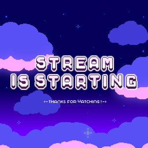 Cute 4x Animated Twitch Stream Screens ~ 8bit Pixel Art Offline Banners ~ Starting, Ending, Offline, Brb ~ Stars ~Kawaii Twinkle Skies Theme