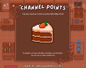 Twitch Emote / Channel Point - Pixel Art Stream Bits, Channel Rewards, Fancy Cafe Snacks Digital Stickers, Cute Bakery Icons - Carrot Cake