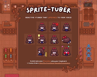 Animated Pixel Art Sprite-tuber Model - Premade Vtuber Assets, Cute Streaming Avatar for Twitch Streams, Youtube Videos, GIF: Little Witch