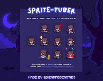 Animated Pixel Art Sprite-tuber Model - Premade Vtuber Assets, Cute Streaming Avatar for Twitch Streams, Youtube: Little Braids Witch Theme