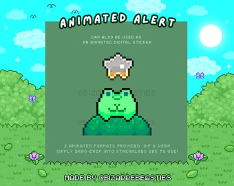 Cute Animated Stream Alert ~ Twitch Alert, Animated Alert, Pixel Art Alert, Resub ~ Frog Picnic Stream Package ~ Froggo Star Refill Theme